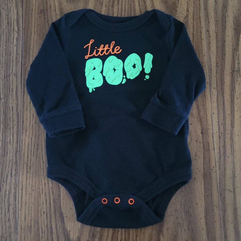 Cat & Jack "Little Boo!" Halloween Black Long Sleeve Onesie Size 0-3M Unisex